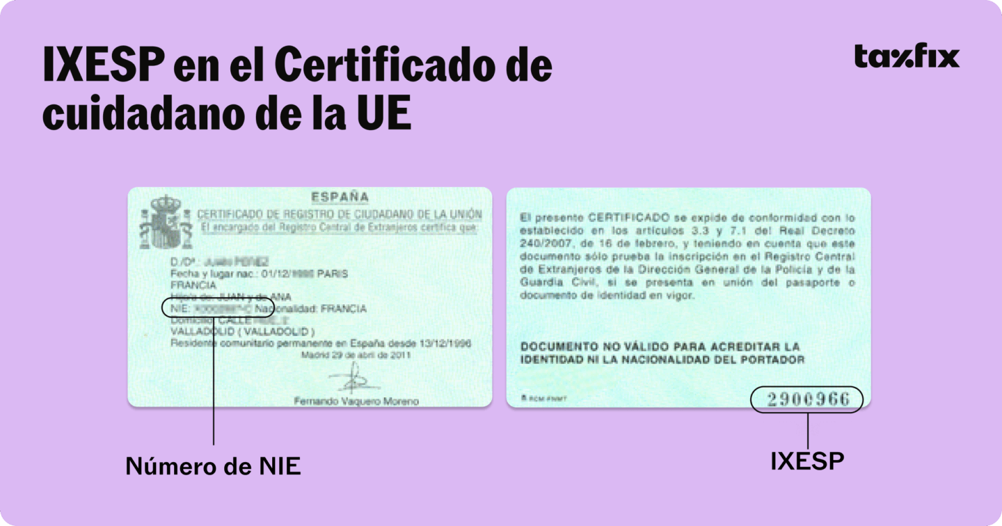 IXESP en el Certificado de ciudadano de la UE (tarjeta)