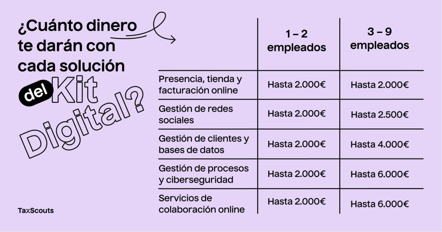 Cuanto dinero te darán según la solución del Kit Digital que pidas
