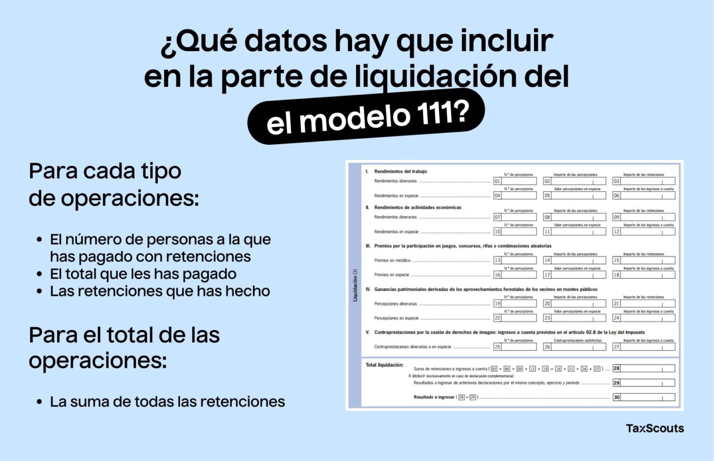 Qué datos hay que inlcuir en la parte de la liquidación del modelo 111