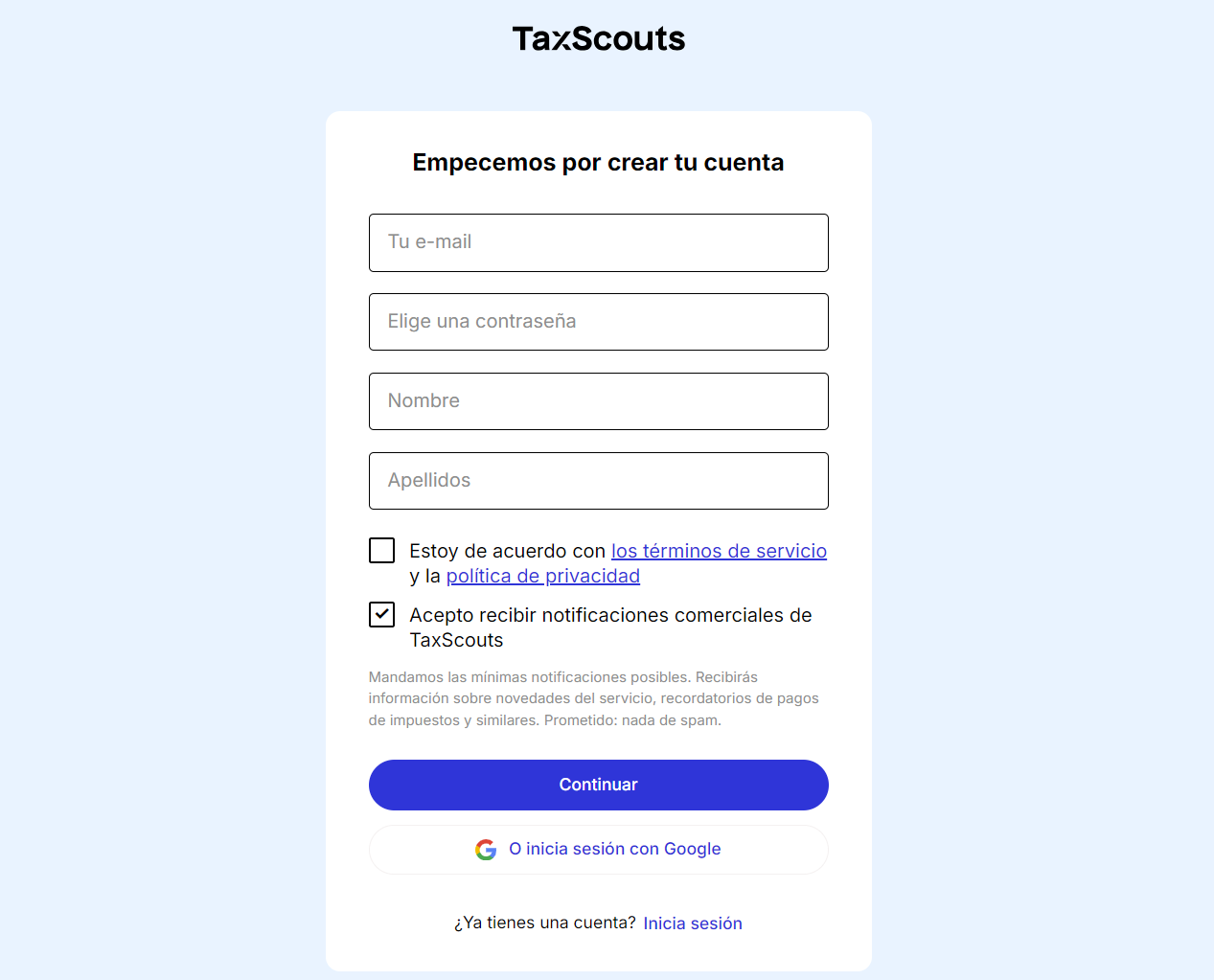 Crear perfil Taxfix