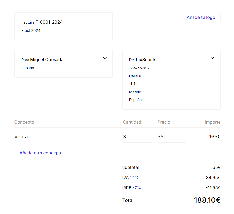 Ejemplo factura Taxfix