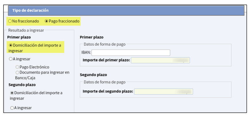 domiciliación del importe